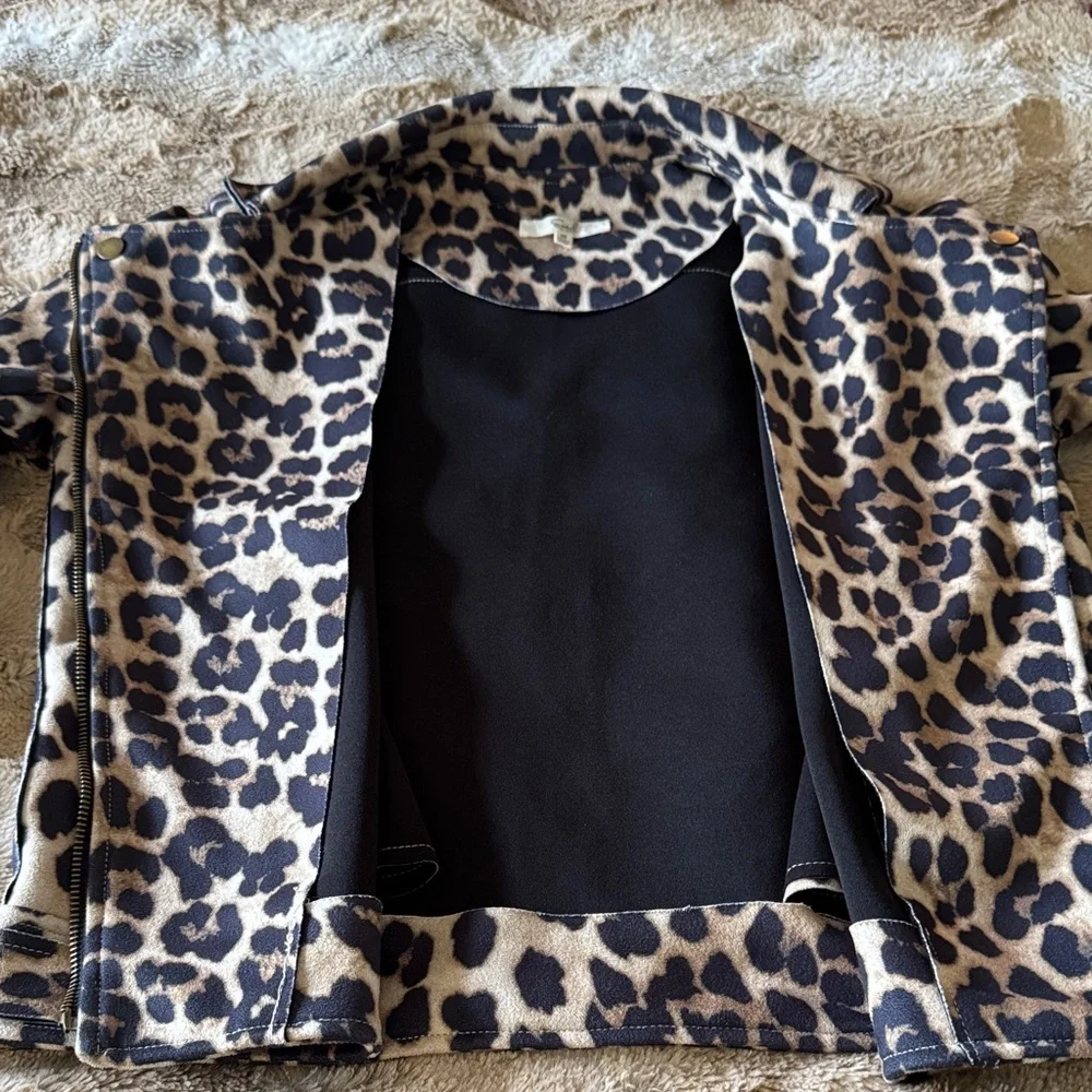 Easel Los Angeles Leopard Print Moto Jacket Women’s M - Picture 7 of 8